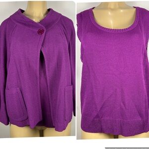 Set 2-piece St. John Cardigan Jacket And Sweater Shell Sz 16 / XL Purple Knit